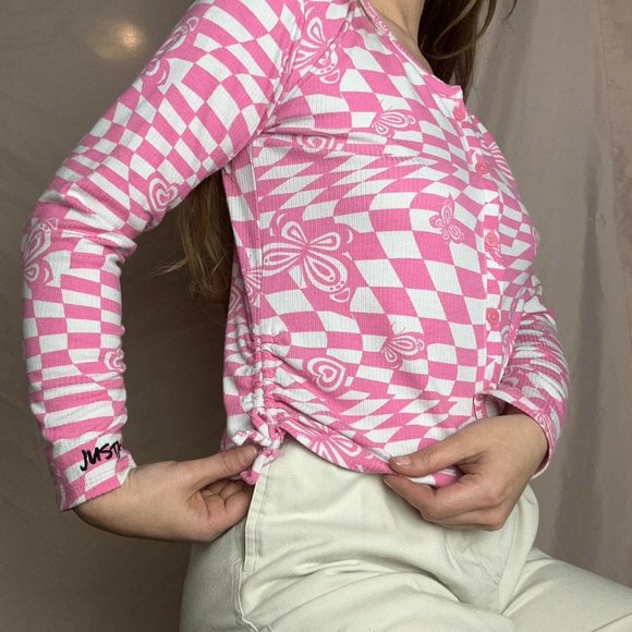 Vintage y2k justice butterfly checkered button up cardigan/top - Picture 3 of 5